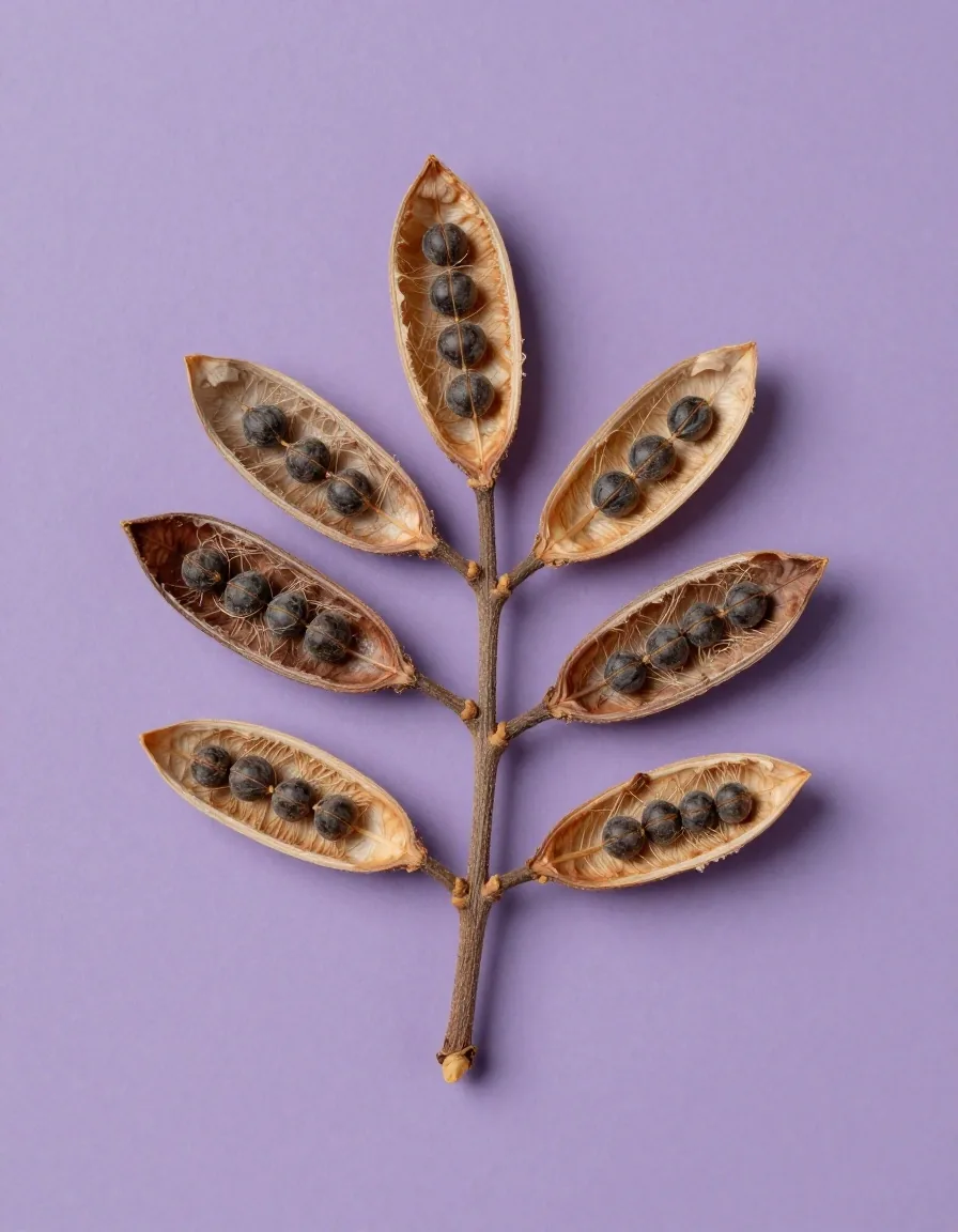 White line botanical illustration of a guarana branch on violet ground